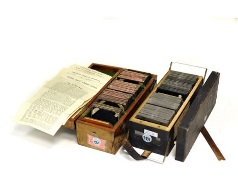 Various Lantern Slides: two boxes containing story sets and natural history sets, some with printed commentary (2)