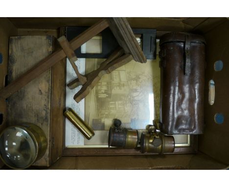 Two Magic Lanttern Lenses, together with a pair of binoculars, lantern slides and other items (a lot)