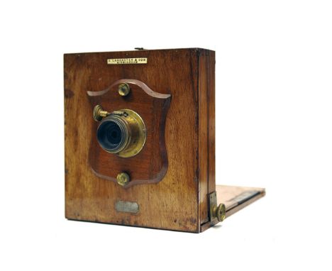 A Lancaster Tailboard Camera, with unmarked brass lens on shield lens board