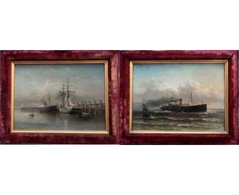 MAX SINCLAIR 1890-1910 PAIR OF OILS ON CANVAS - READY FOR ISLE OF MAN STEAMSHIP BEN MY CHREE - SIGNED &amp; DATED 28CM  X 38C