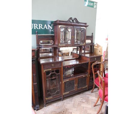 A late Victorian mahogany sideboard/display cabinet in Chinese Chippendale revival style