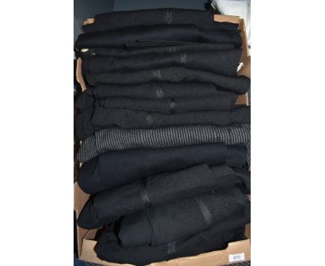 A box full of vintage gents trousers, 1930s to 1950s predominantly, a lot of different sizes, the majority having button fly.