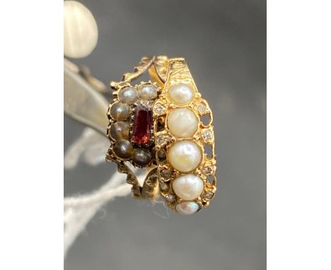 Two antique rings one X earl and diamond 9ct size M one X pearl and garnet size K    3.1 gms inc.