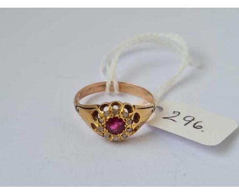 A ruby and diamond cluster ring 18ct gold size O    3.2 gms
