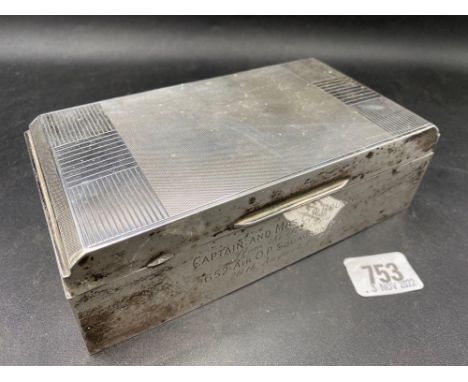 An Art Deco style cigarette box with engine turned cover, 7" wide, Sheffield 1954