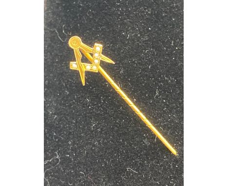 A Edwardian masonic stick pin set with pearls 9ct