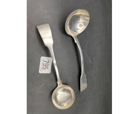 A Georgian fiddle pattern sauce ladle, London 1825 by WT and a plated example