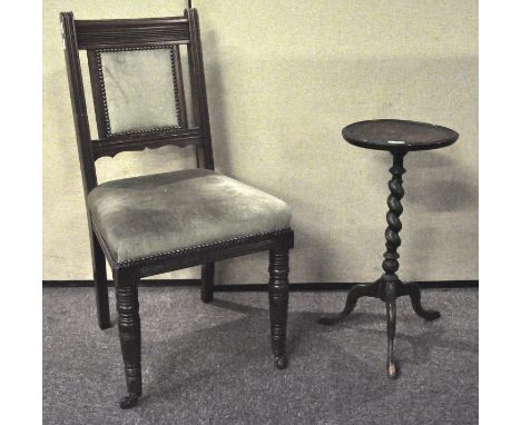 An Edwardian chair, 91cm high and a wine table with barley twist stem on a tripod base