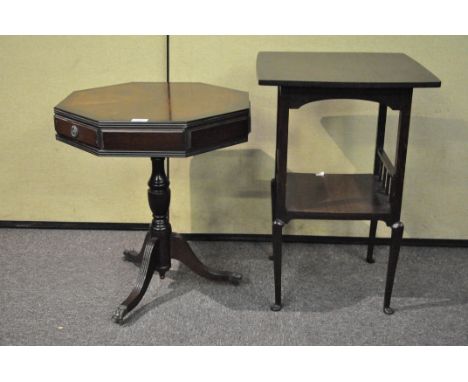 A George III style occasional table 66cmH x 44cmW x 44cmD and an Edwardian galleried side table  