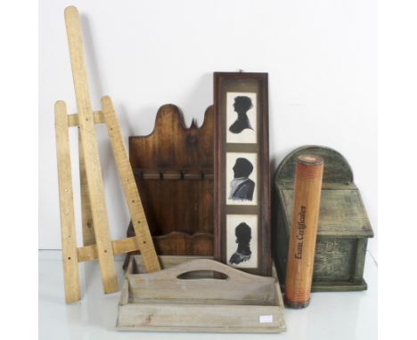 A wood spoon rack, knife box/tray and other items