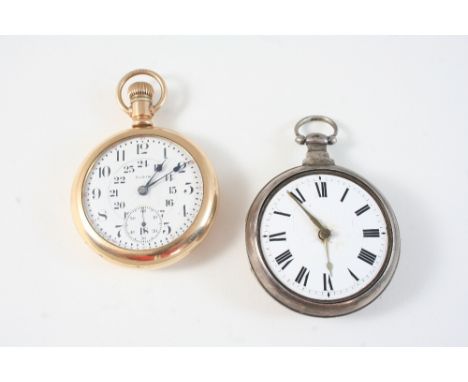 A GOLD PLATED POCKET WATCH BY ELGIN the circular dial with Arabic numerals and with subsidiary seconds dial and twenty four h