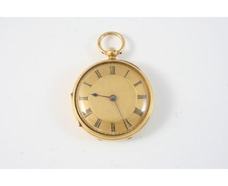 AN 18CT. GOLD OPEN FACED POCKET WATCH the gold dial with engine turned decoration and Roman numerals, the movement signed Joh