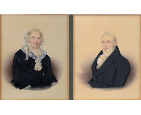 C.. S.. HERVE Miniature portrait of a gentleman and another of his wife, both wearing black, half length, watercolour on card