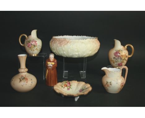 ROYAL WORCESTER including two blush ivory jugs and fluted dish, and also with a Locke & Co Bowl and two items of Grainger Wor