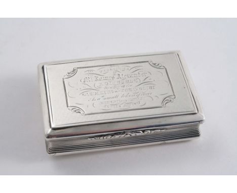 SCOTTISH PROVINCIAL INTEREST: An early Victorian oblng snuff box with an engine-turned base & reeded sides, inscribed on the 