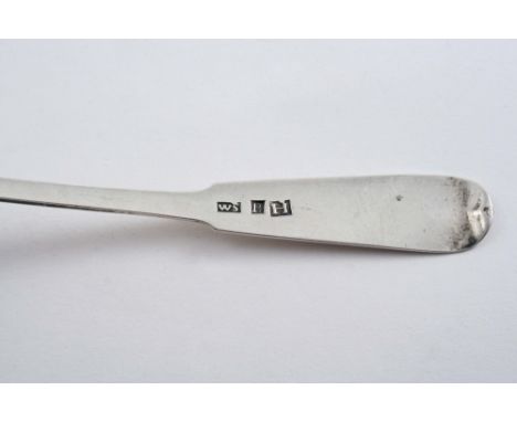 A GEORGE III SCOTTISH PROVINCIAL FIDDLE TODDY LADLE by William Simpson, Banff (WS, B, H) c.1810;  6.7" (17 cms) long;  1 oz