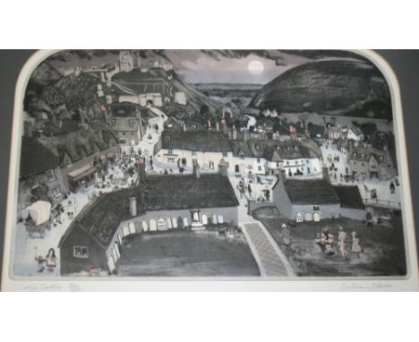 •GRAHAM CLARKE (b.1941) CORFE CASTLE; BUTTERCUP JOE; SOME KENTISH REVELLERS; WINTER GOODS Four, colour etchings with aquatint