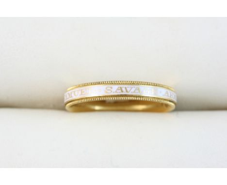 A GEORGE III ENAMEL AND GOLD MOURNING RING the white enamel engraved in gold Samuel Savage ARM ob 2 Sept 1772 aet 66. Size P.