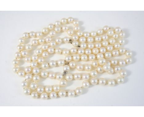 A SINGLE ROW UNIFORM CULTURED PEARL NECKLACE the pearls measure approximately 8.5mm., 66cm. long, together with another simil