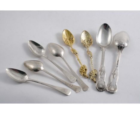 A MIXED LOT: A set of four Old English pattern tea spoons, initialled, by Mercy Ashworth (of Durham), Newcastle 1795, a pair 