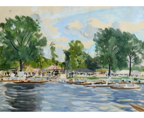•VALERIE SOZONOV (Fl.c.1925-c.1947) A ROWING REGATTA Signed, gouache and pencil 38.5 x 53cm. ++ Slight light staining of the 