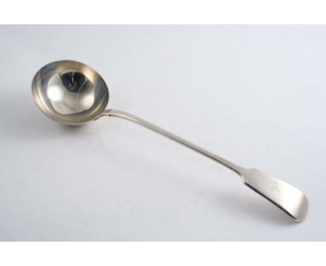 A LATE VICTORIAN FIDDLE PATTERN SOUP LADLE initialled "A", by Elkington & Co., Birmingham 1899;  13.75"  (35 cms) long;  8.9 