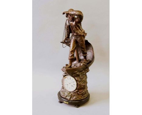 A BRONZED SPELTER CLOCK "RESCUE" dial white enamel, signed George White, York, movement drum, striking on a bell, case modell