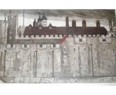 •VALERIE THORNTON (1931-1991) THE TOWER OF LONDON; THE GEFFRYE MUSEUM Two, colour etchings, 1979 and 1971, each signed, dated