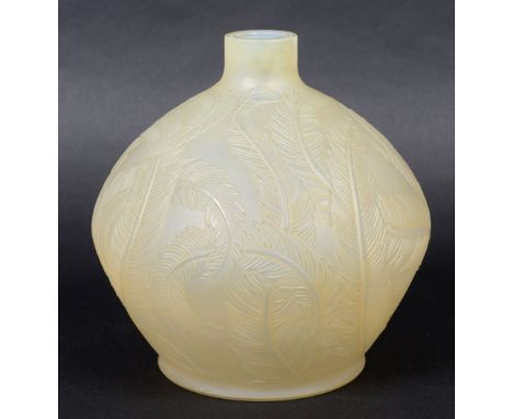 LALIQUE VASE in the Plumes design, the frosted glass with a feather design. Etched marks, R Lalique, France, N1944. 8 1/2ins 