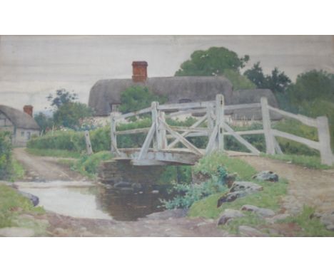 •JOHN McDOUGAL (1851-1945) THE OLD WOODEN BRIDGE Watercolour 39 x 64cm.; with two further examples by the same hand, of a cot