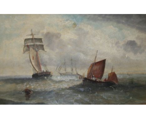 ** EDWARDS (19th Century) A FISHING BOAT AND OTHER VESSELS Signed, oil on canvas 28 x 43.5cm. ++ Two patched repairs with ret