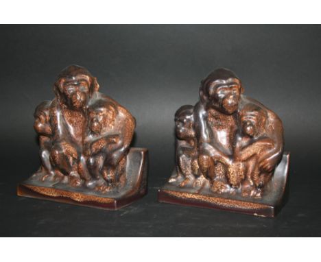 CARTER/STABLER/ADAMS - PAIR OF POOLE POTTERY BOOKENDS modelled as the Three Wise Monkeys, designed by Hugh Llewellyn (Headmas