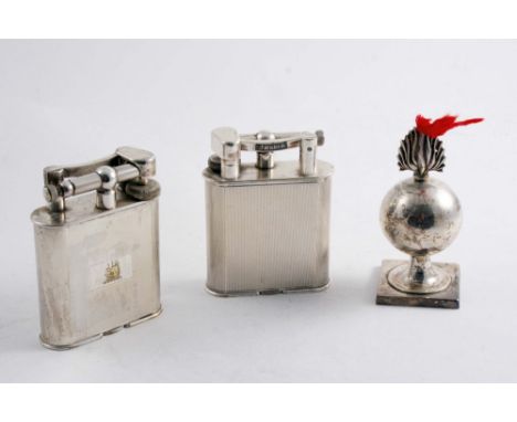 AN EDWARDIAN TABLE LIGHTER in the form of a grenade on a square pedestal foot, by A&J. Zimmerman, Birmingham 1905 (loaded) an