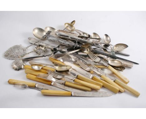 EIGHT PAIRS OF IVORY HANDLED FISH KNIVES & FORKS by Mappin & Webb, Sheffield 1934/36, together with four soup spoons, and a q