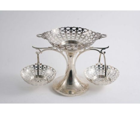 A SMALL EPERGNE with a detachable central dish & two detachable baskets, by Mappin & Webb, Birmingham 1911 (loaded base);  10