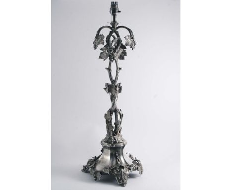 A VICTORIAN ELECTROPLATED EPERGNE lacking branches & fittings, (now with an added bulb holder for use as a lamp);  25.2"  (64