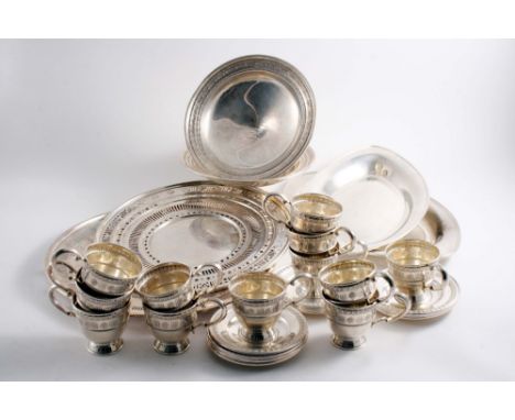 AMERICAN SILVER: including a set of twelve demi-tasse coffee cups & saucers (no liners), two pierced circular plates, two nav