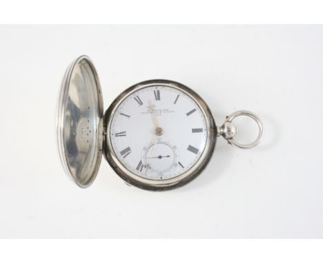 A SILVER FULL HUNTING CASED POCKET WATCH the white enamel dial signed G. Falconer Hong Kong & London 4105, with Roman numeral