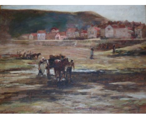 ROBERT JOBLING (1841-1923)
FISHERFOLK ON THE BEACH, NORTH EAST COAST
Signed, oil on canvas
34.5 x 44.5cm.
++ Needs a light cl