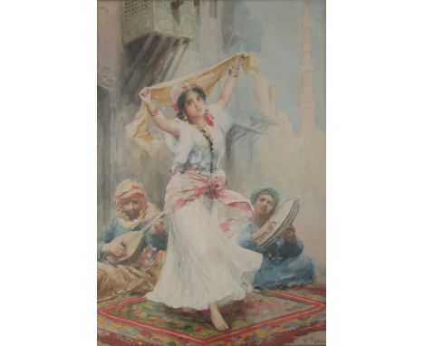 FABBIO FABBI (1861-1946) THE ARAB DANCER Signed, watercolour 43.5 x 29cm. ++ A little pale; needs a light clean