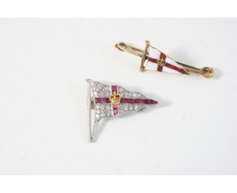 A RUBY AND DIAMOND BURGEE BROOCH FOR THE ROYAL YACHT SQUADRON set with circular-cut diamonds and calibre-cut rubies, 3.25cm. 