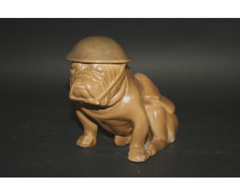 ROYAL DOULTON BULLDOG FIGURE - OLD BILL/TOMMY an unusual figure of a Bulldog in a Khaki coloured glaze, with a Military helme