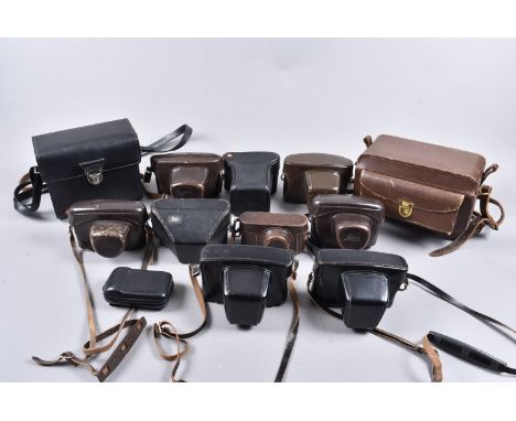 A Box of Leitz Ever Ready Cases, for Leica II, M, R, SL and others (10) and two Leitz outfit cases