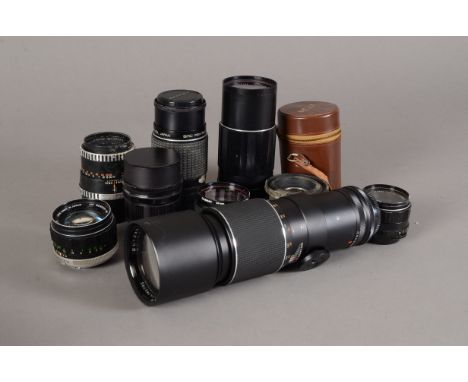 A Tray of SLR Camera Lenses, including Chelico, Elicar, Ensinor, MC-Rokkor, SMC Pentax-M, Sonnar, Super Takumar