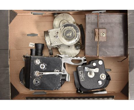 Three 16mm Cine Film Cameras, a Victor Model 3 camera body, modified to accept a D mount lens, crank handle missing, a Cine N