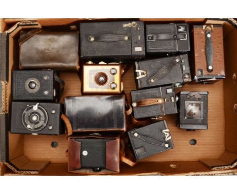 A Tray of Roll Film Box Cameras, including an Agfa Box, a Brownie Flash III, a No 2 Portrait Brownie, a No 2A Brownie, a No a