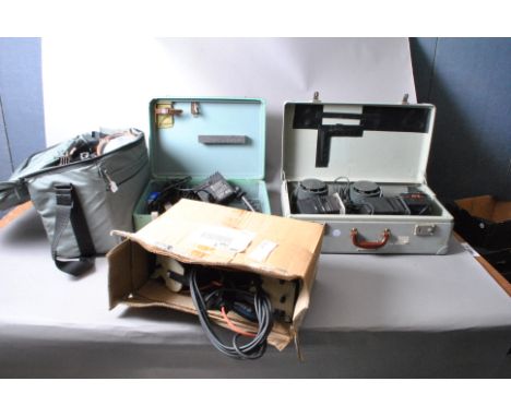 A Collection of Portable Lighting Equipment, including two R R Beard Broadlite 1000 floodlights, two 800W Redhead-type lamps,