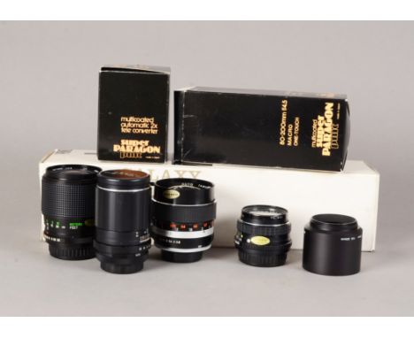 A Group of Pentax K and M42 Lenses, including a SMC Pentax-M 28mm f/3.5, a SMC Takumar 135mm f/3.5, an Auto Tamron 28mm f/2.8