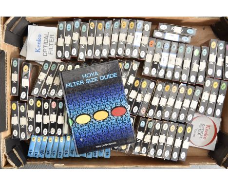 A Tray of Boxed Kenko and other Filters, sizes include 43mm, 72mm, 77mm and 82mm, types include UV, Y2,, C12, W2, W4, Skyligh