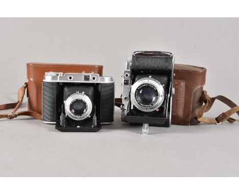 Two Franka Solida 6 x 6cm Uncoupled Rangefinder Folding Cameras, comprisinga Solida II roll film camera with an Ennagon 7.5cm